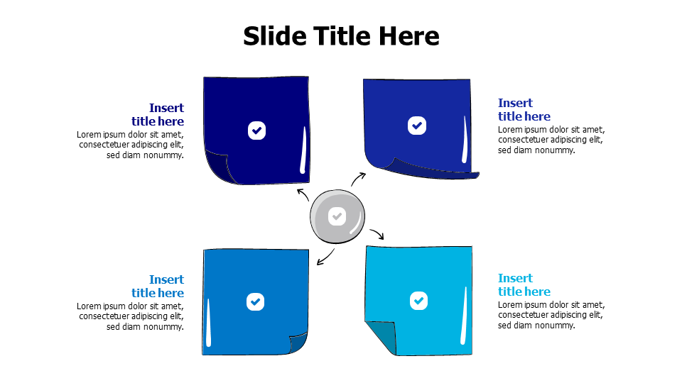 4 points sticky notes branching from a circle infographic