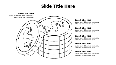6 points overlayered outline dollar coins infographic