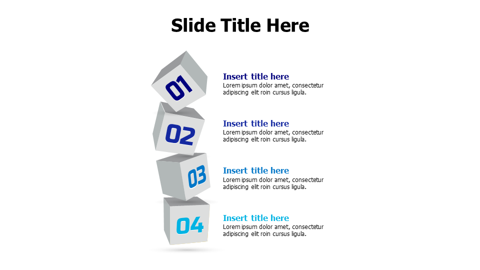 4 points flying white cubes with numbers infographic