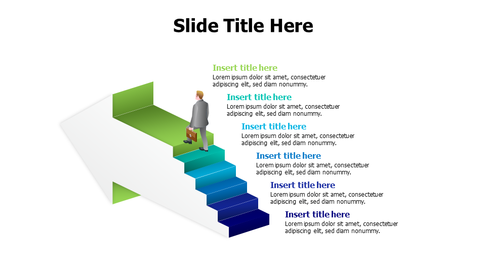 6 colored stairs steps with walking man infographic