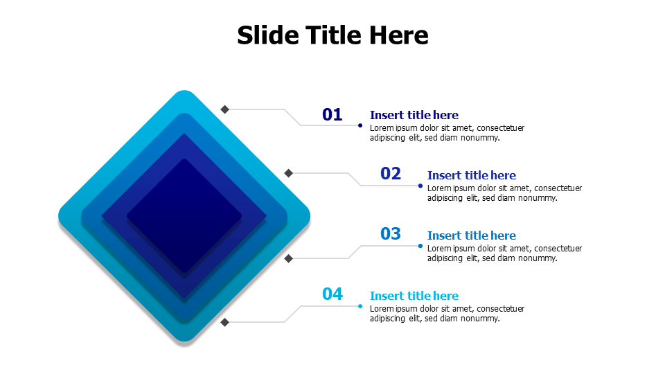 4 points overlayed rhombus shapes infographic with lines