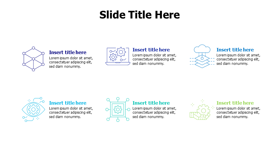 6 points colored online icons infographic