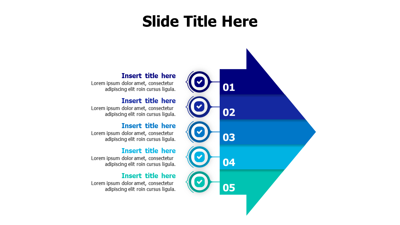5 points divided arrow with icons infographic