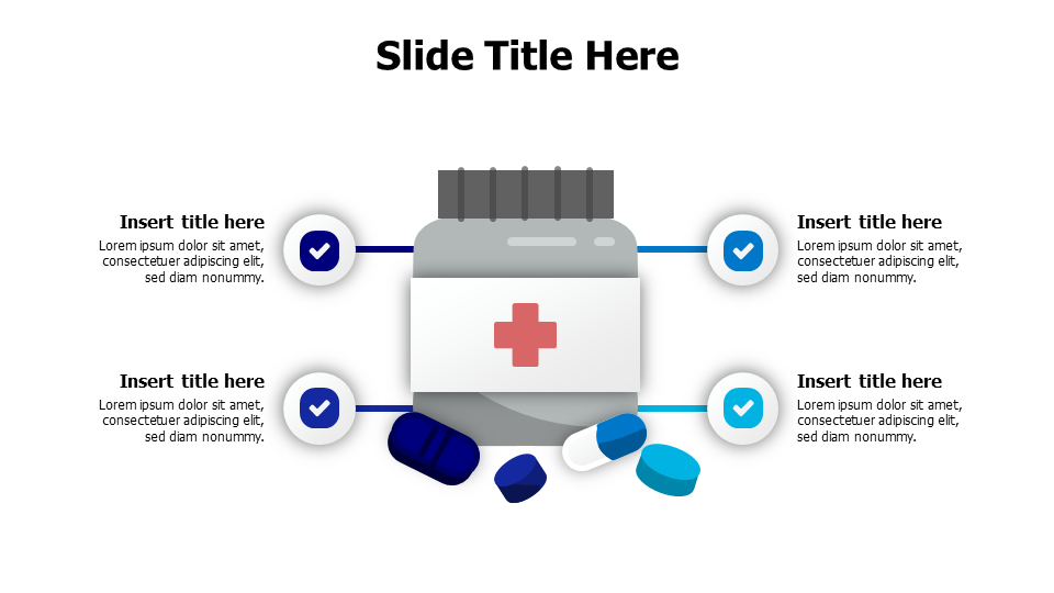 4 points from medications pack with different pills infographic