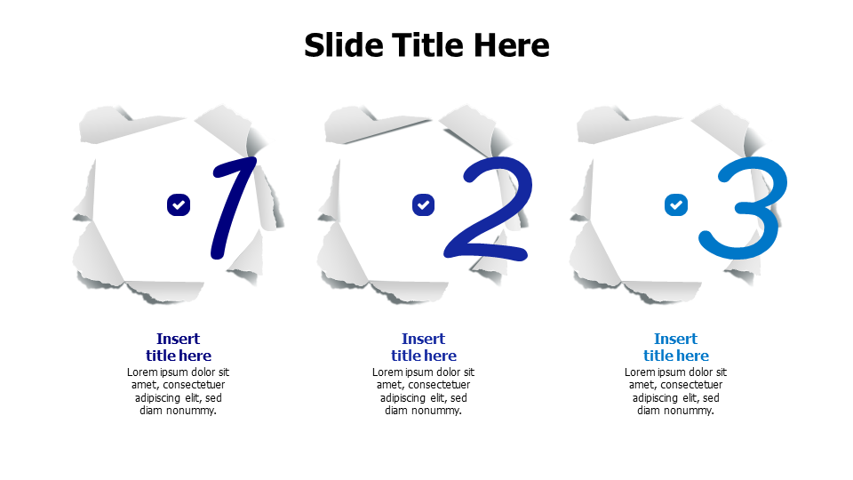3 points cutout papers with big numbers infographic
