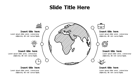 6 points doodle planet earth with icons infographic