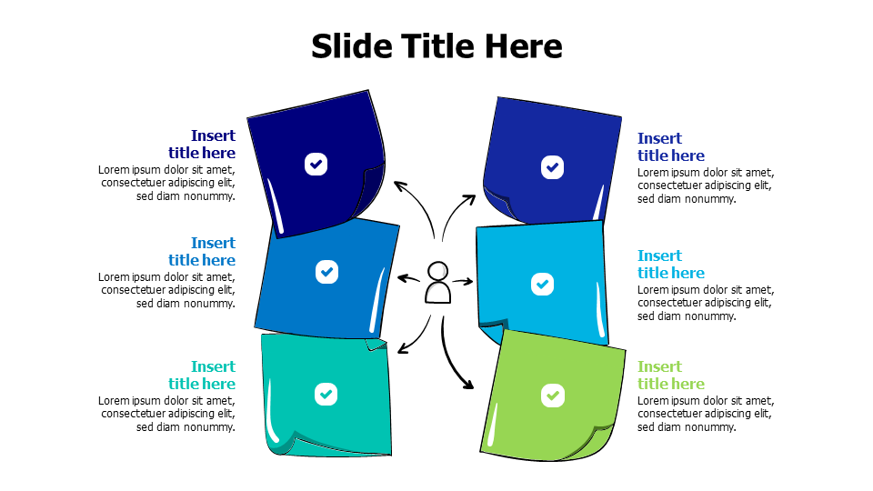 6 sticky notes branching from a figure infographic