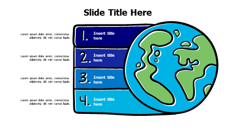 4 points colored doodle planet earth with numbers infographic