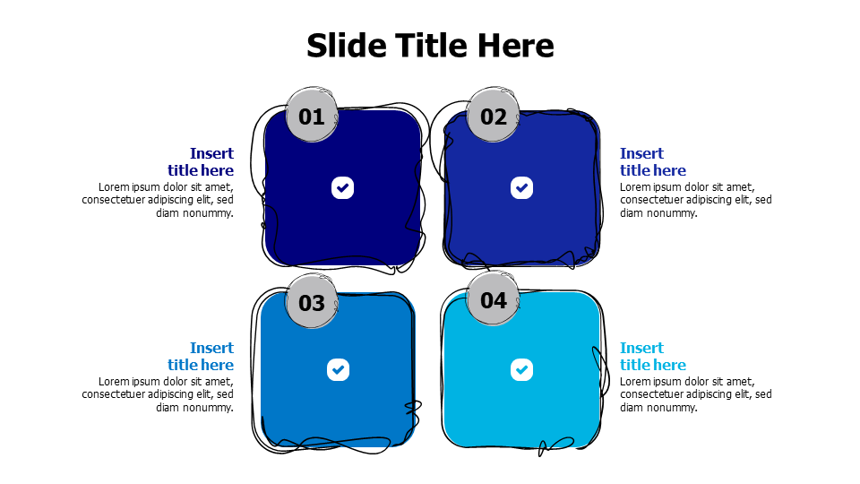 4 points sketchy colored blocks infographic with icons