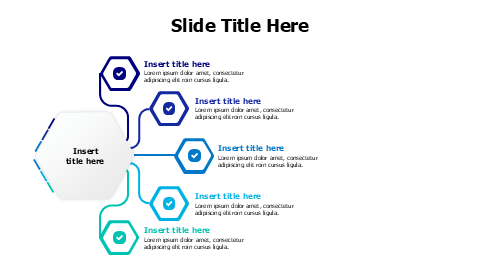 5 points colored branching from hexagon infographic