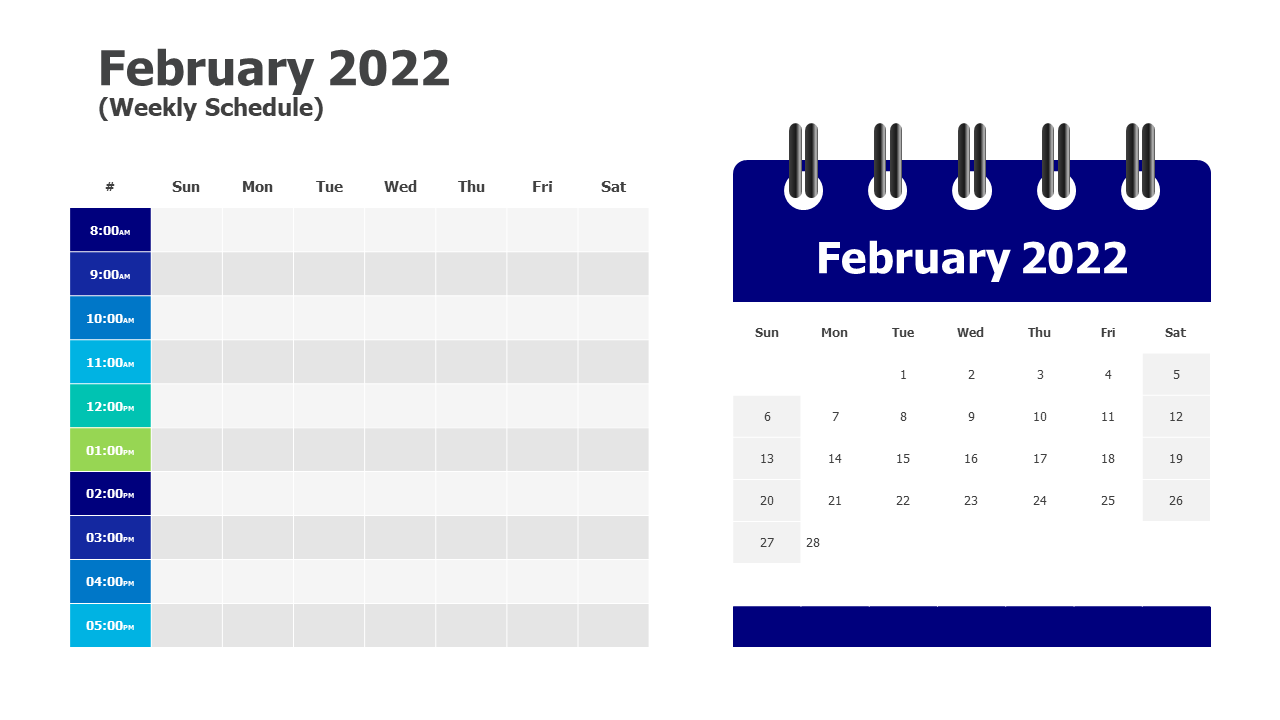February 2022 weekly schedule