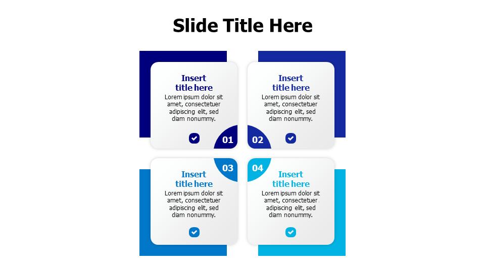 4 sqaures with shared circle and numbers matrix infographic