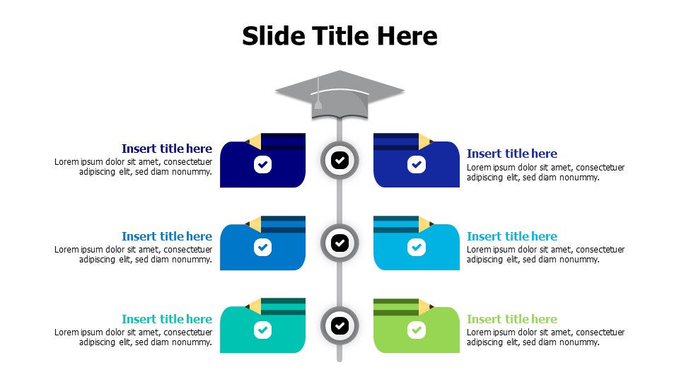 6  colored bencils with a graduation hat infographic