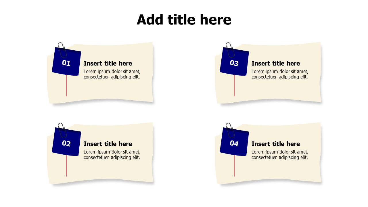 4 sticky notes with squares