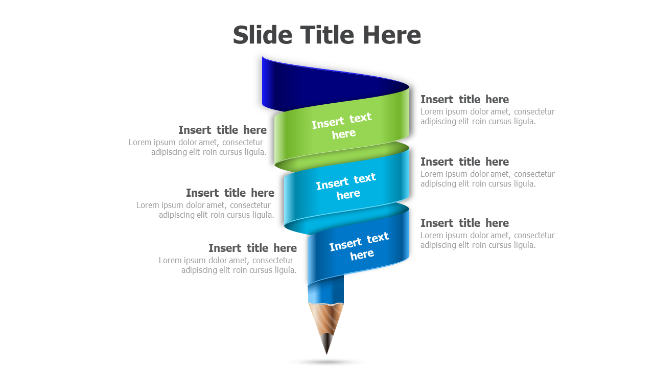 6 points 3D pencil infographic with ribbon