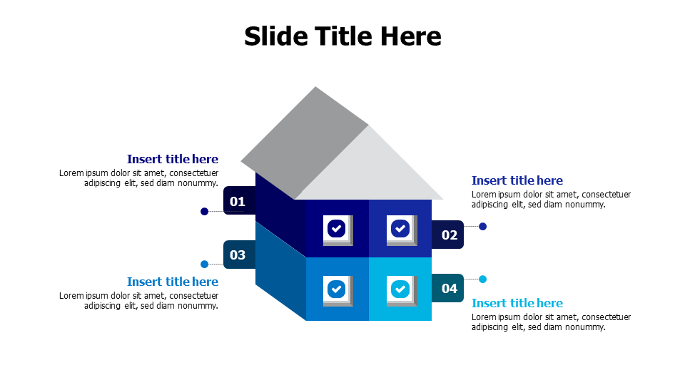 4 points colored divided house infographic