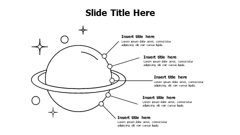 5 points outline saturn with stars infographic