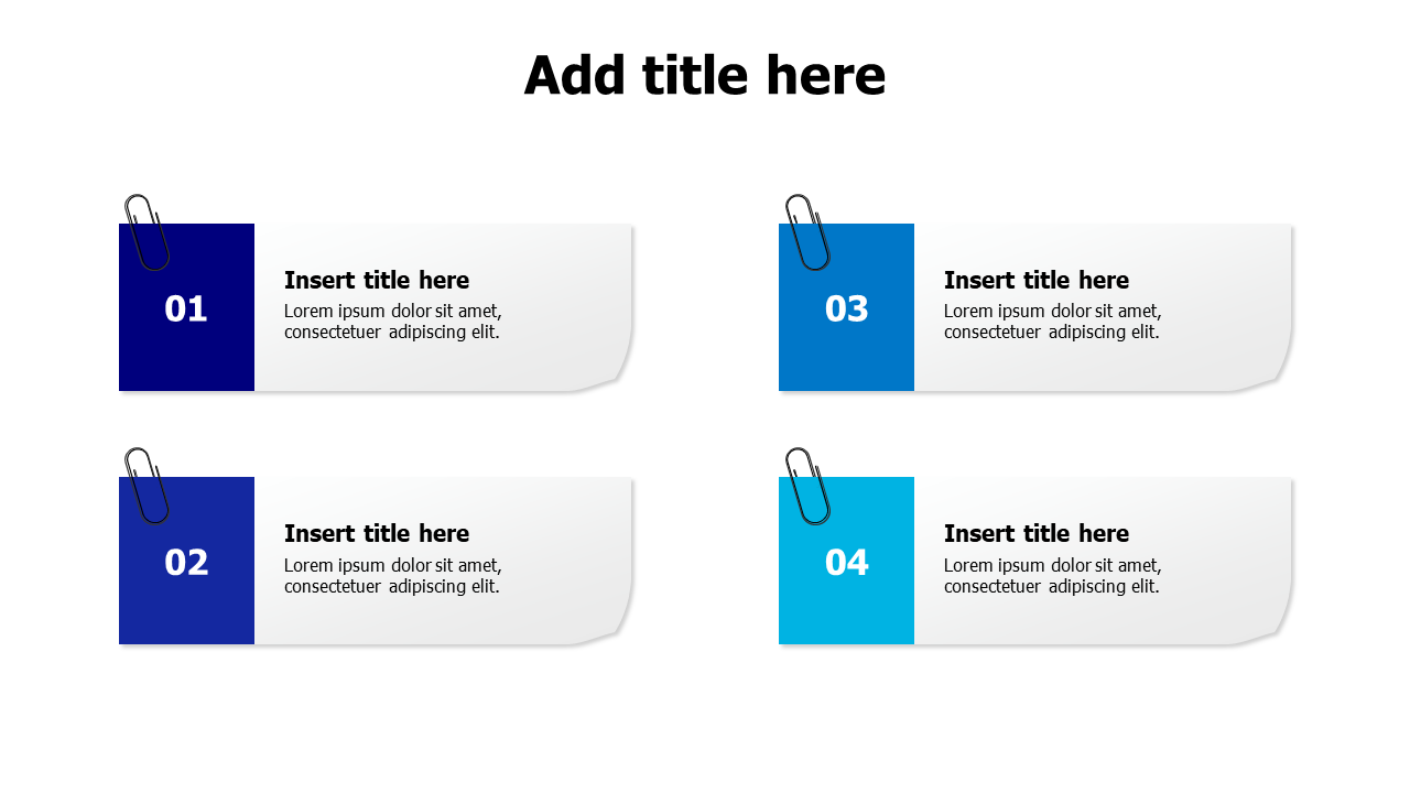 4 rectangle sticky notes with paper clip
