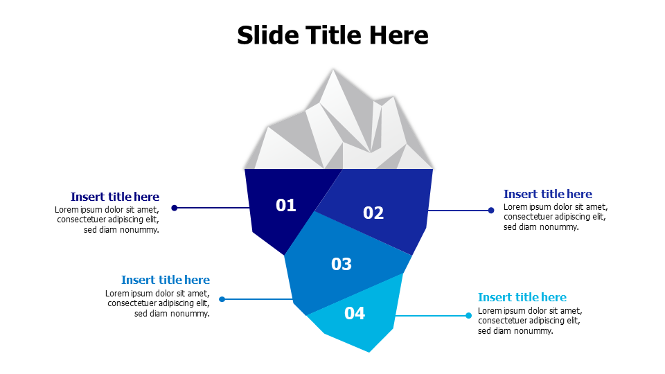 4 points iceberg infographic with numbers