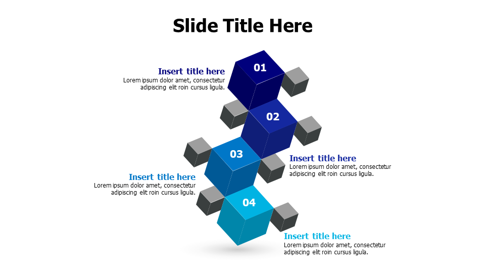 4 points flying 3D cubes with numbers infographic