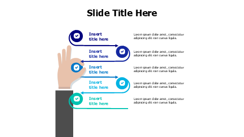 5 points process flow arrows with hand infographic