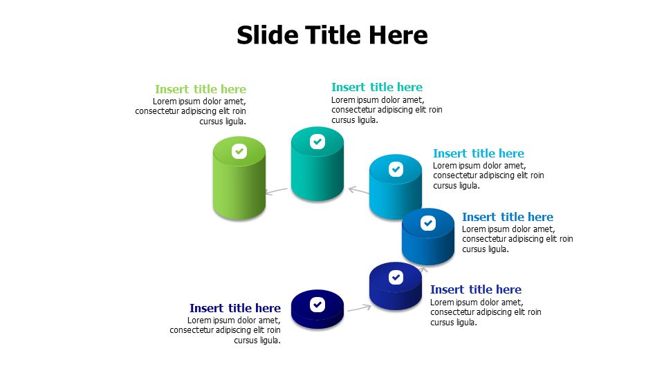 6 points 3D growing columns with icons infographic