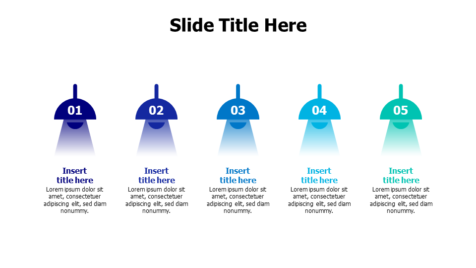 5 colored lighten bulbs infographic with numbering