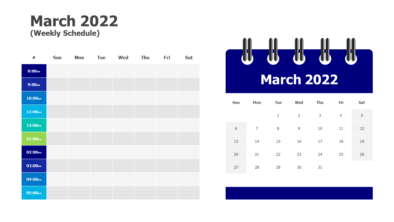 March 2022 weekly schedule