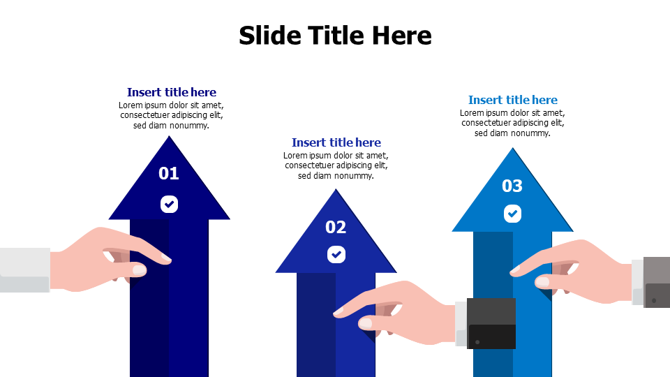 3 hands holding arrows up infographic