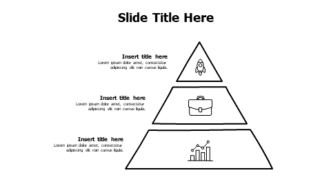 3 points outline divided pyramid infographic with icons