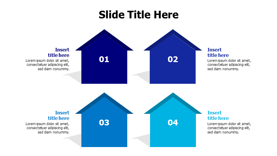 4 points colored flat houses infographic
