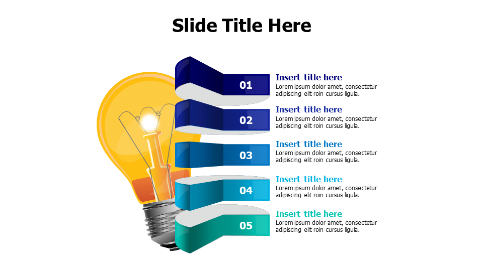 5 points 3D blocks from bright bulb infographic