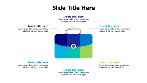 6 points divided colored work bag infographic