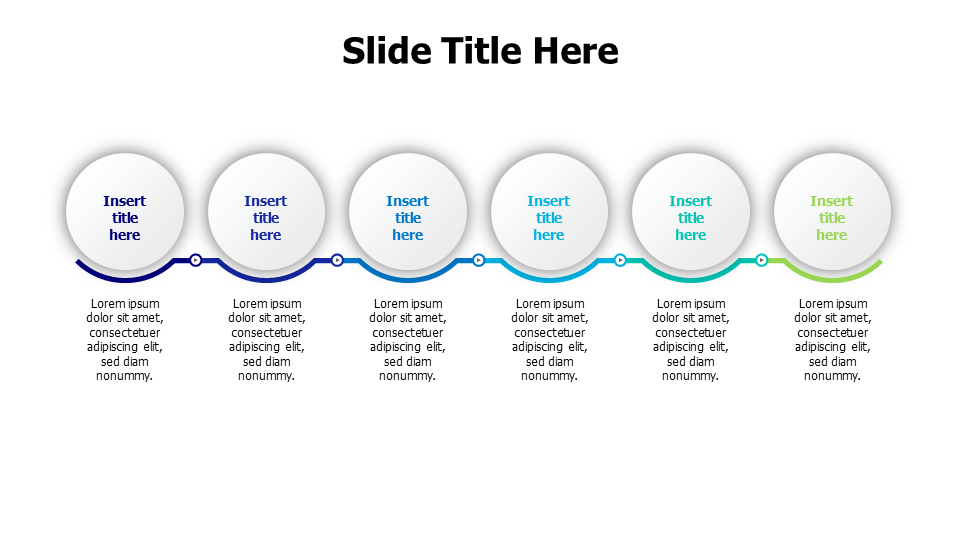 6 circles with colored titles infographic