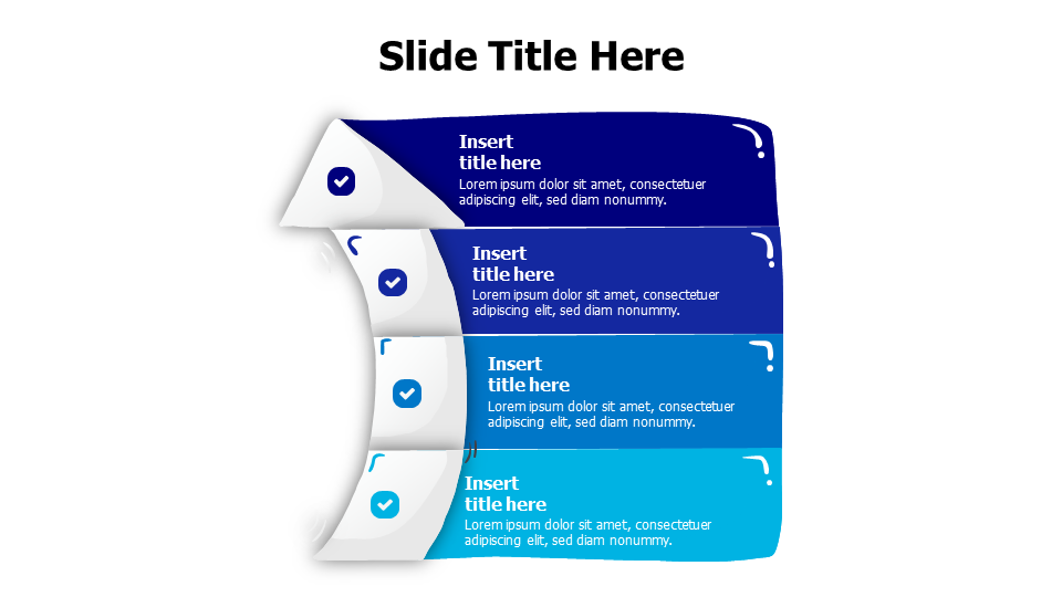 4 points divided arrow with scratchy colored blocks infographic
