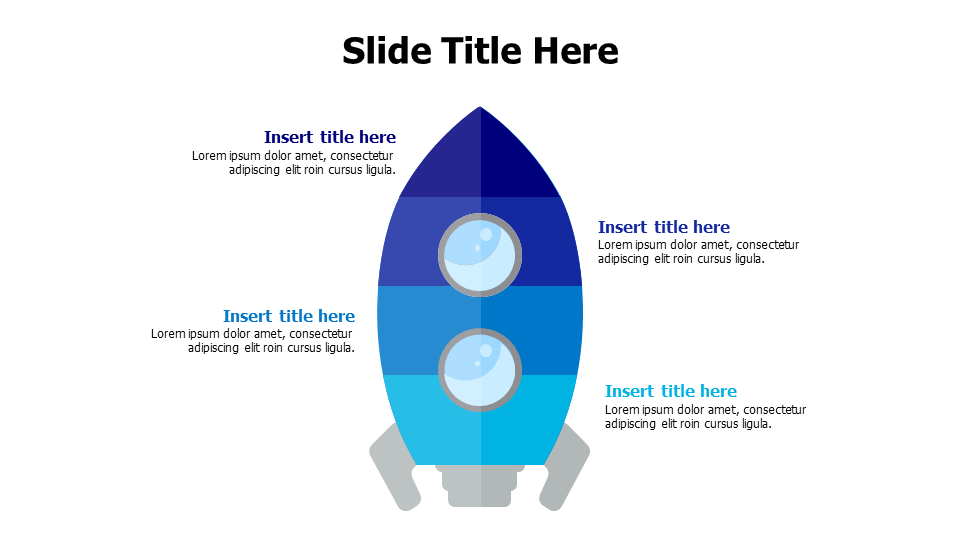 4 points divided colored rocket with 2 windows infographic