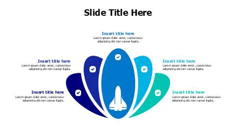 5 points colored curved shapes with rocket infographic