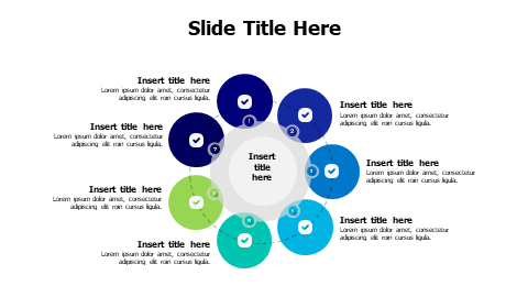 7 points rounding colored circles loop infographic with arrows