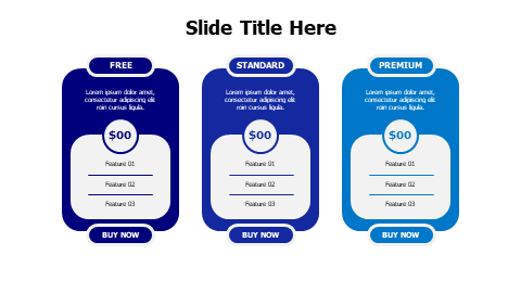 3 pricing plans colored blocks