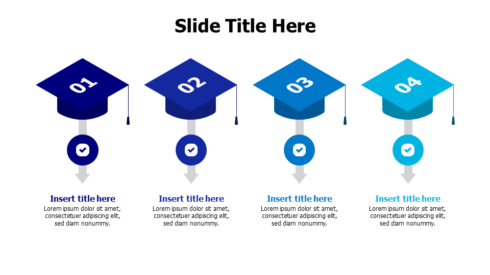 4 colored graduation hats infographic