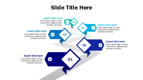 5 colored arrows on a zigzag roadmap infographic