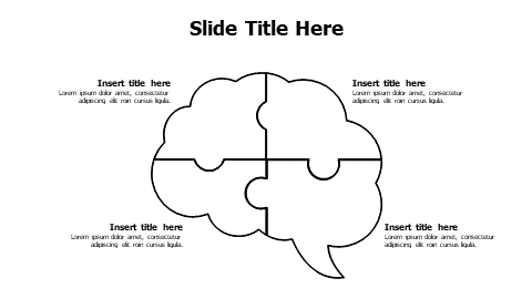 4 points outline puzzle brain speech bubbles infographic