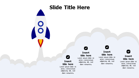 4 points launching rocket with grey steam infographic
