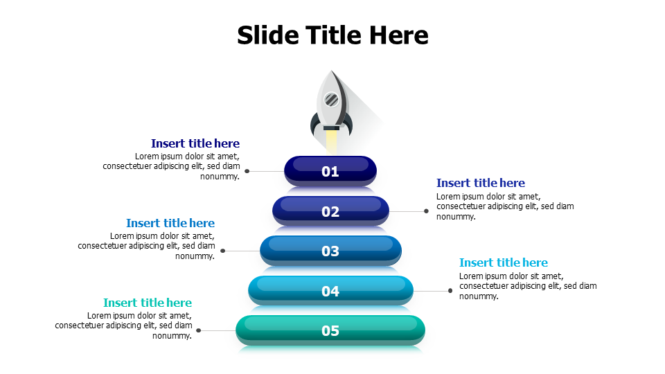 5 points funnel infographic with launching rocket