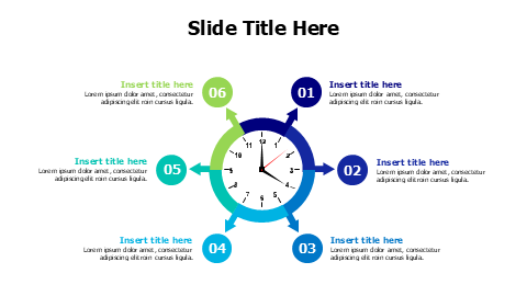 6 points editable clock with arrows infographic