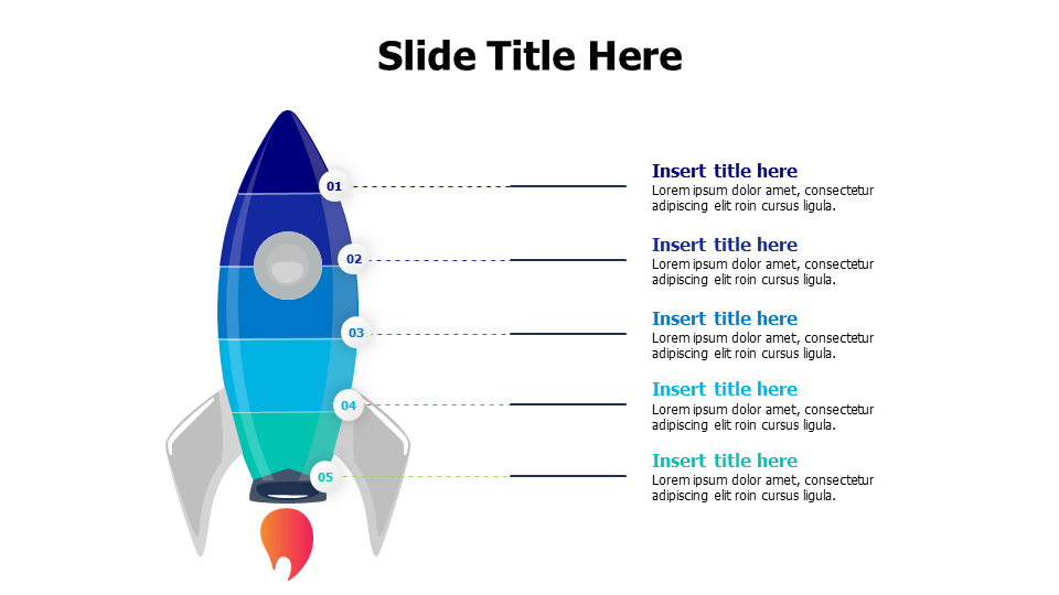 5 points colored divided flying rocket infographic
