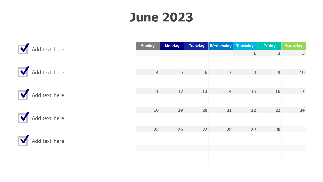 June 2023 calendar with checkmarks