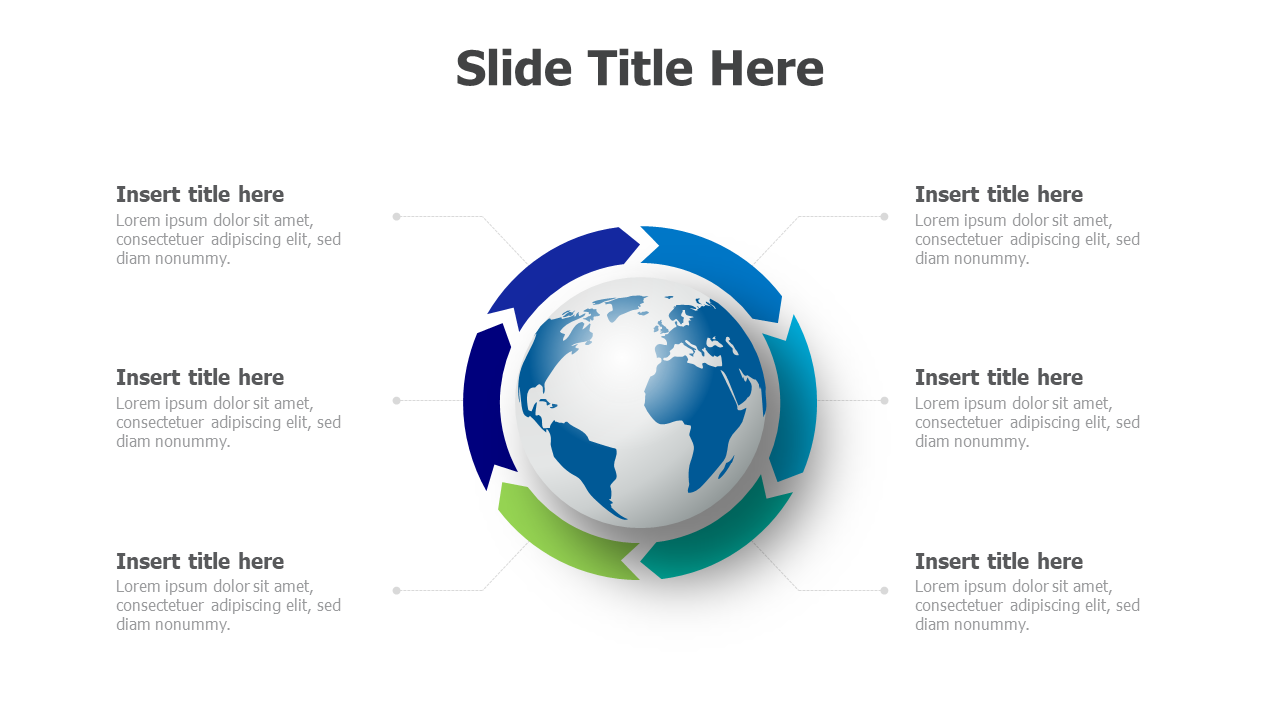 6 points around a globe infographic