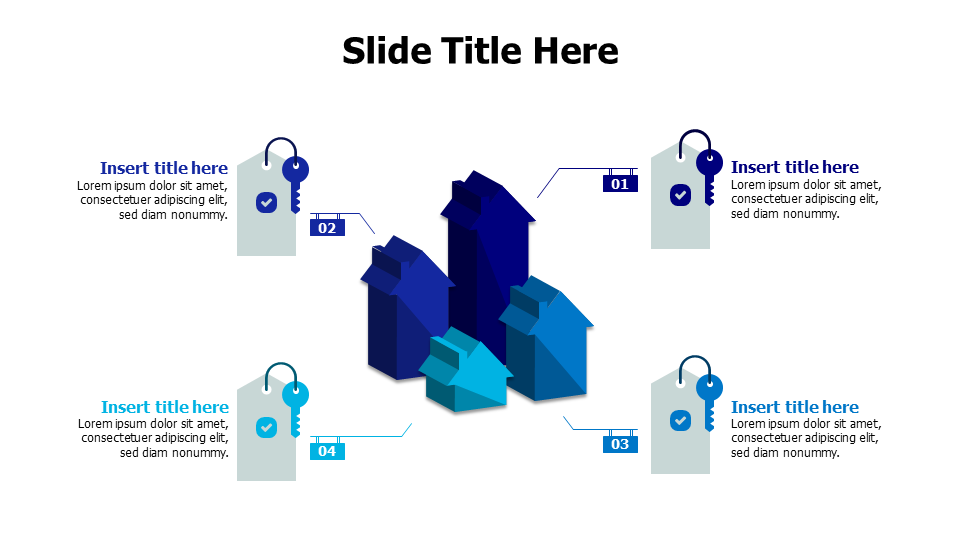 4 points 3D appartments in different sizes infographic
