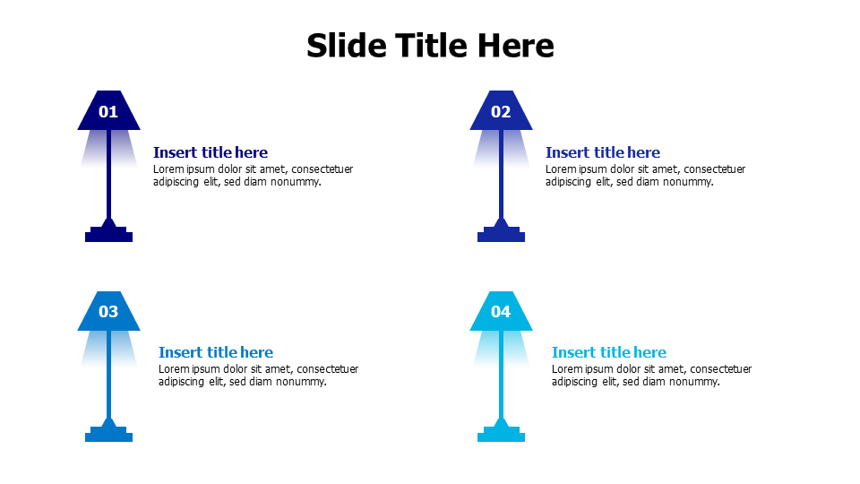 4 colored lamps infographic with numbers